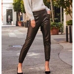 SPANX Leather Like Jogger Black Faux Vegan Pull‎ On Pants 20283 Women Large